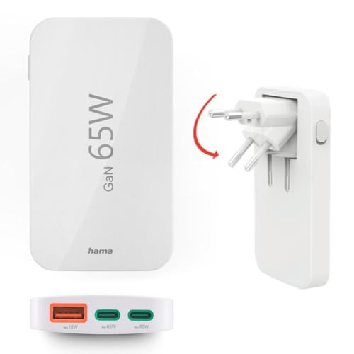 Hama USB-C Snellader 65W met 2x USB-C en 1x USB-A, Wit