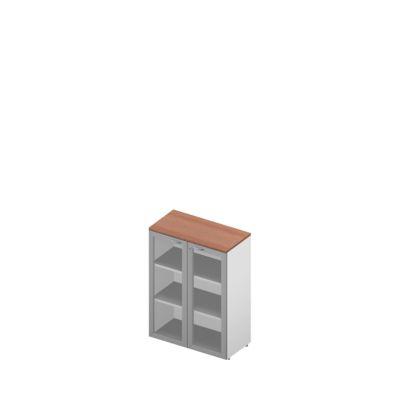 Glastürenschrank ARLON OFFICE, 3 Ordnerhöhen, Türen mit Rahmen, B 900 mm, Nuss