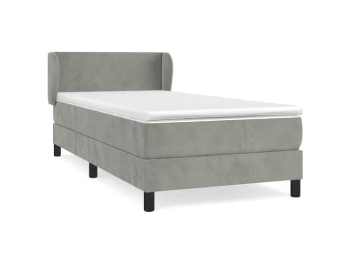PUGYNBK Boxspringbett aus Samt, Hellgrau, 90 x 190 cm Verstellbares Kopfteil, Taschenfedern, mittlere Härte, weicher Schutz