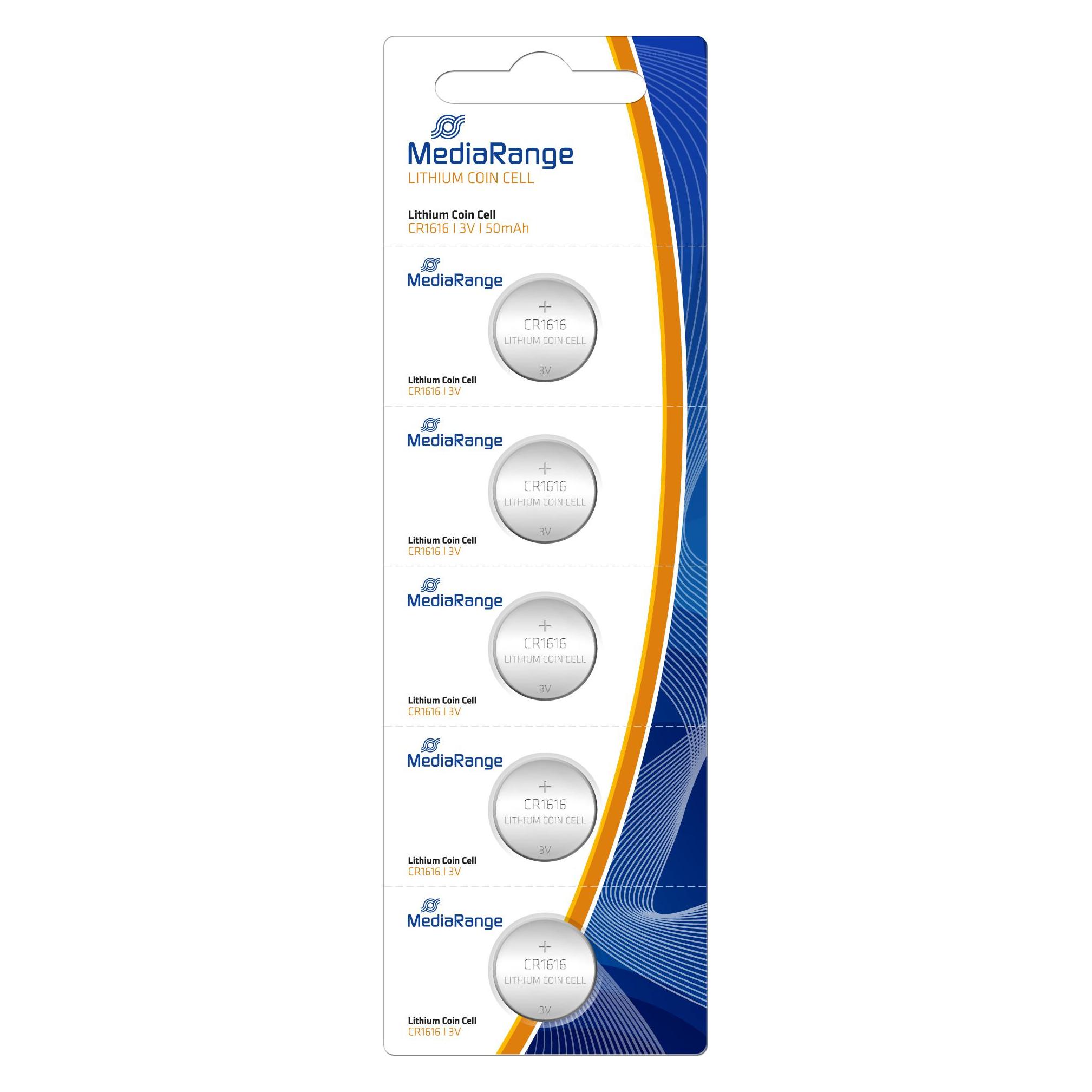 MediaRange Knopfzellen CR1616 3V (5 Stk., CR1616, 50 mAh) (MRBAT135)