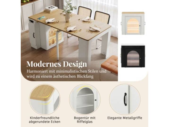 Îlot de cuisine avec table extensible Appareil intelligent LED couleurs variées Atmosphère bien-être Pratique BUFFET DE CUISINE