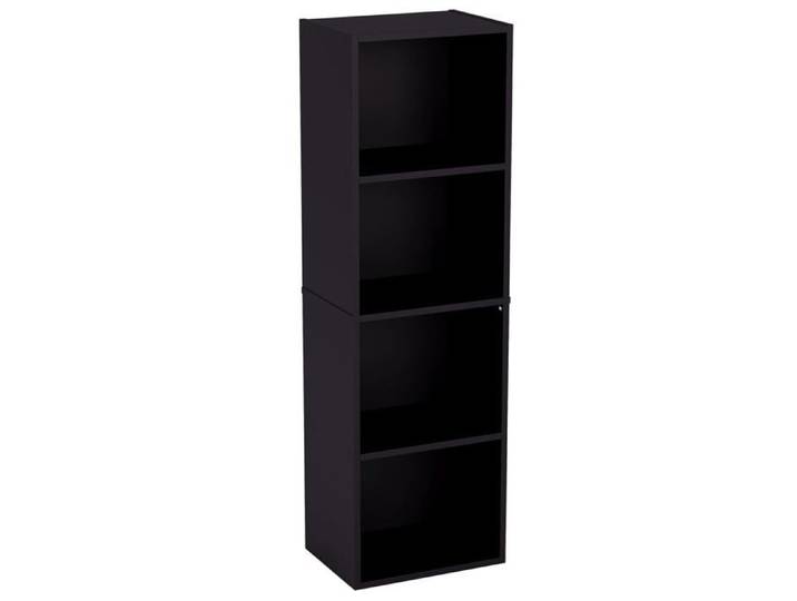 Bibliothèque Cube 4 Niveaux Bois Noir Moderne Rangement Salon Chambre Bureau Étagère Autoportante Finitions Épurées 106x32x24 cm