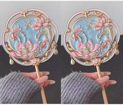 Uplift Picks Beijing Hibiscus Handheld Makeup Mirror Portable Chinese Style Travel Souvenir Mirror b (2 Pcs)