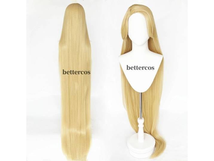 Perruque de Cosplay synthétique princesse emmêlée de haute qualité, 150cm, Blonde lisse, Super longue, perruque Anime + bonnet de perruque