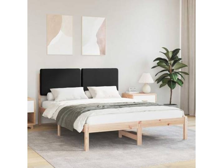 RJPLMFV Bettgestell, Massivholz, mit gepolstertem Kopfteil, Schwarz, 140 x 200 cm