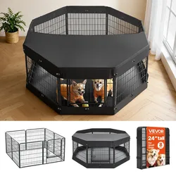 VEVOR Welpenauslauf Metall Welpenlaufstall 61 cm 8-tlg. Deckel & Bodenmatte, Spielplatz für Kleine Hunde Katzen & Andere Kleintiere Faltbar Durch die Verschiedenen Formen Vielfältig Einsetzbar