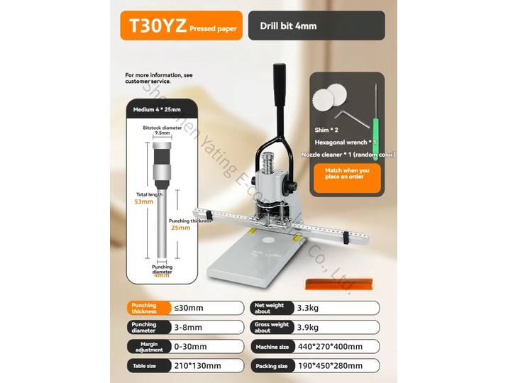 Nouvelle machine à perforer manuelle T30YZ pour les bons de paiement, les étiquettes suspendues, les classeurs, les feuilles mobiles, les carnets, les albums photo