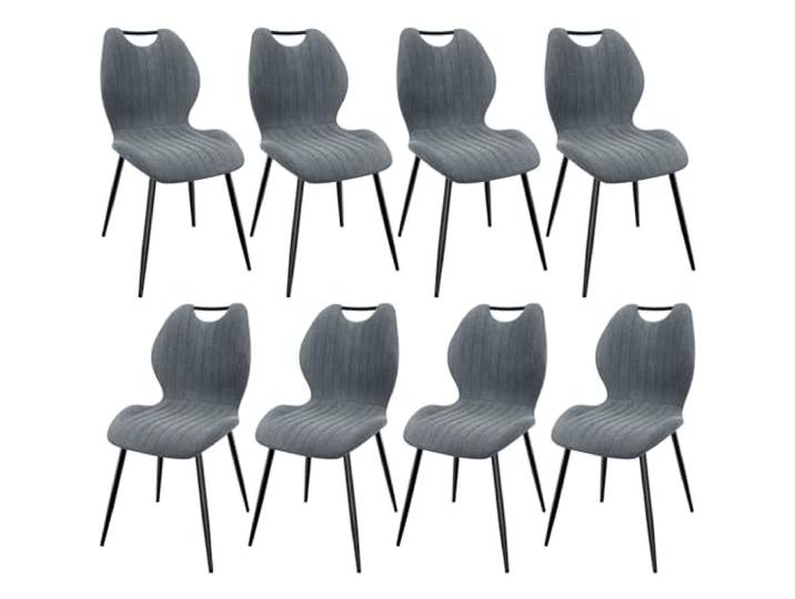 WAFTING Esszimmerstühle 8er Set, Gepolsterter Stuhl aus Stoff, Dunkelgrau Hohe Rückenlehne, Schwarz Lackierte Metallfüße, für Esszimmer, Schlafzimmer und Empfang