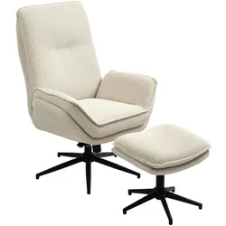 RELAXSESSEL mit Hocker 360°Drehbarer Fernsehsessel mit Liegefunktion, Cord Beige