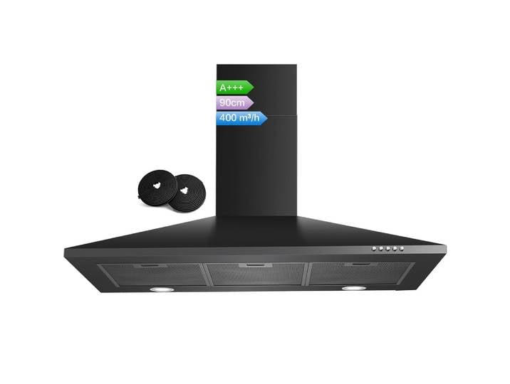 Hotte Aspirante 90cm Noir\, A+++\, 450m³/h Hotte Murale\, Recyclage/evacuation\,3 Vitesses
