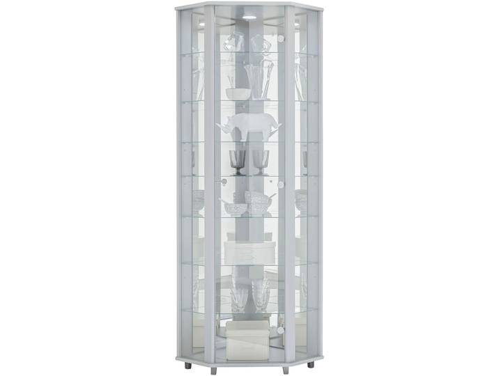 Eckvitrine FIF MÖBEL TRIO Höhe ca. 172 cm, ink. Beleuchtung , weiß, Holzwerkstoff, Sicherheitsglas ESG, Schränke, Eckvitrine/Glasvitrine 1x Glastür, perfekt für Sammler, Sammlervitrine