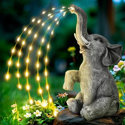 Gigalumi Solar Watering Elephant Statue forOutdoor Garden Decor with Twinkling Lights - 5 in. x 5 in. x 11 in.