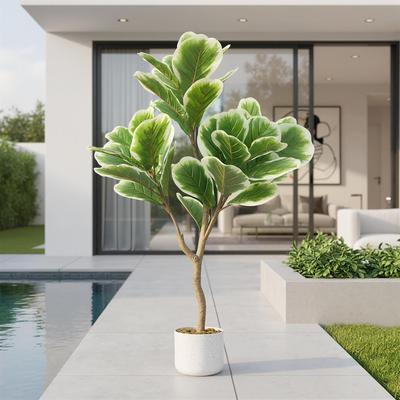 YUN 5ft Artificial Fiddle Leaf Fig Tree, Faux PEVA Leaves with Pot for Indoor Home Office Decor