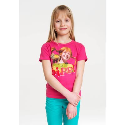 T-Shirt LOGOSHIRT "Pippi Langstrumpf & Herr Nilsson", Mädchen, Gr. 158/164, pink, 100% Baumwolle, bedruckt, normal, Rundhals, Shirts T-Shirt, mit Langstrumpf-Frontdruck