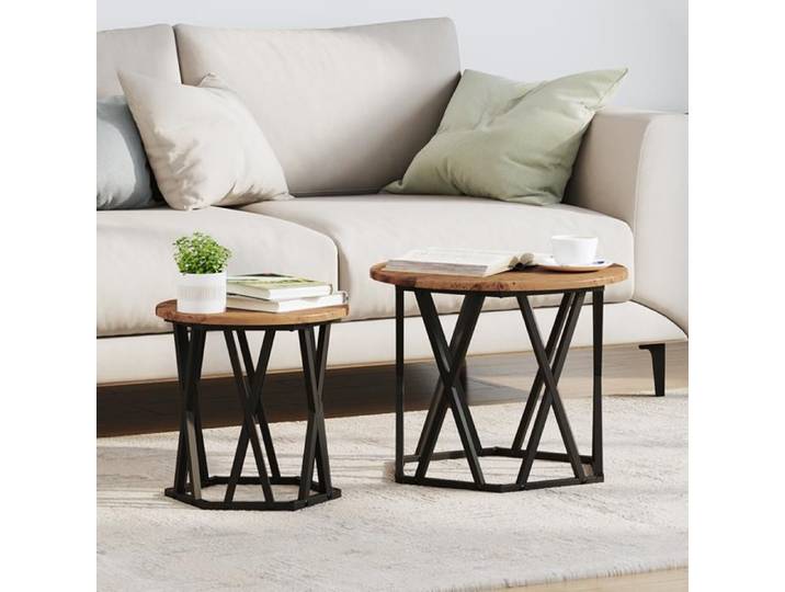 2 Tables d appoint empilables en bois vieilli et bois reconstitué