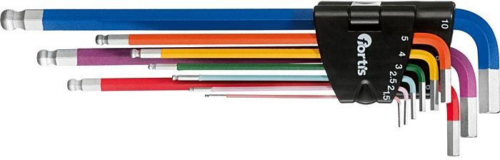 Fortis Winkelschraubendreher-Satz 4317784729444 Kunststoffhalter 1,5-10mm bunt Kugelkopf, 9-teilig