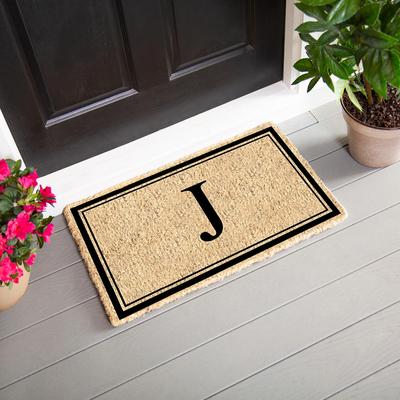 Evergreen "28 in. x 16 in. Monogram Coir Mat, Letter ""J"""