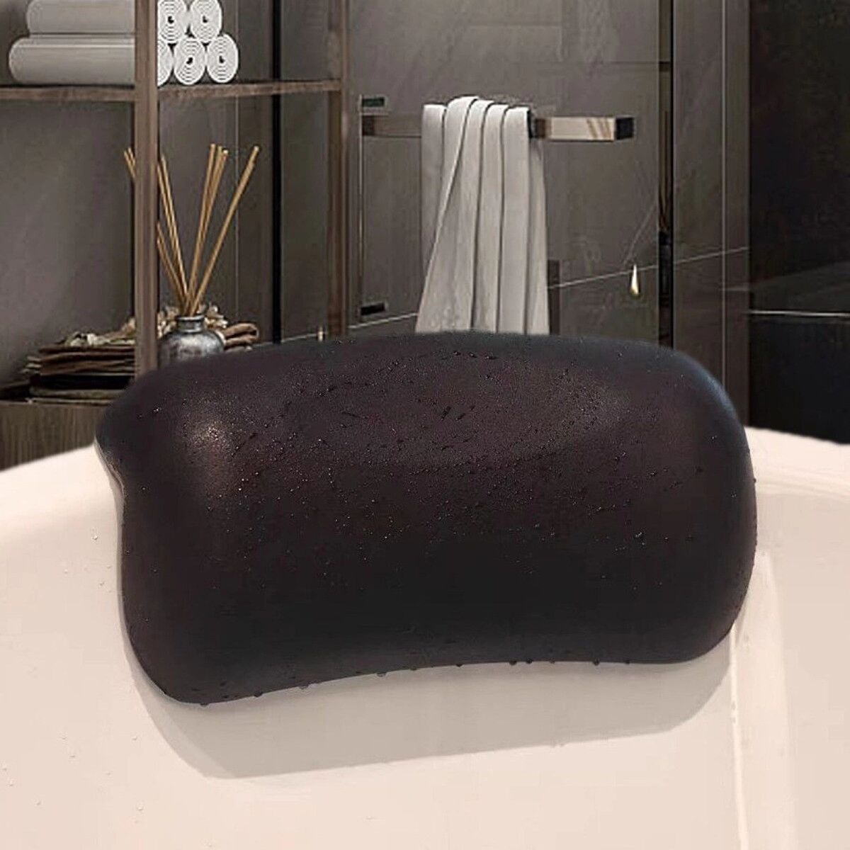 INF Wasserdichtes PU-Badewannenkissen mit Saugnäpfen – Spa Badewannen Kopfstütze Nackenstütze Schwarz