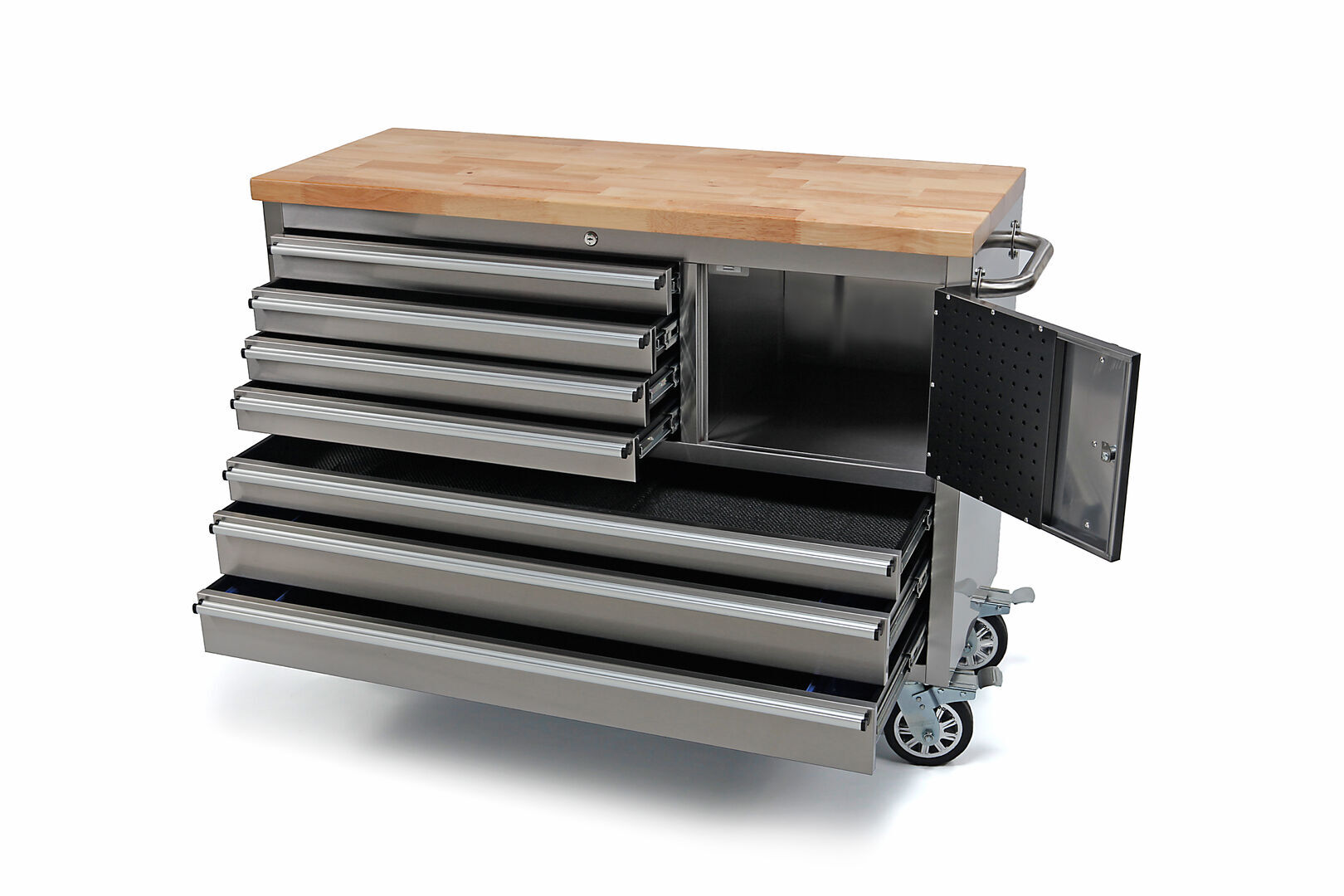 Professionelles RVS Werkzeugfach / -Tisch mit Holzplatte (122 cm)