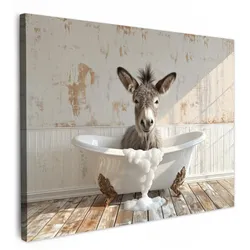 LEINWANDBILD Esel - Tiere - Badewanne - Schaumstoff Wandbild 40x30 cm