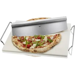 GEFU, Pizza Zubehör, Set Pizzastein mit Gestell incl. Wiegemesser 'Darioso'