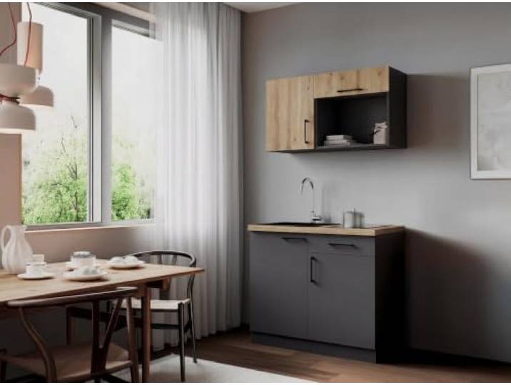 respekta Küche Singleküche Oliver 100 cm mit Glaskeramikkochfeld – Grau Matt & Artisan Eiche Nachbildung