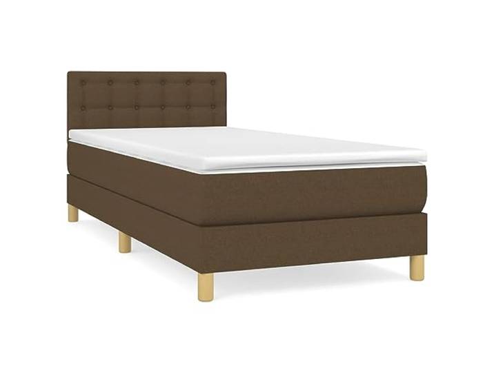 PUGYNBK Boxspringbett, 80 x 200 cm, Stoff, Dunkelbraun Verstellbares Kopfteil, Taschenfederkernmatratze, mittlere Festigkeit, atmungsaktiv