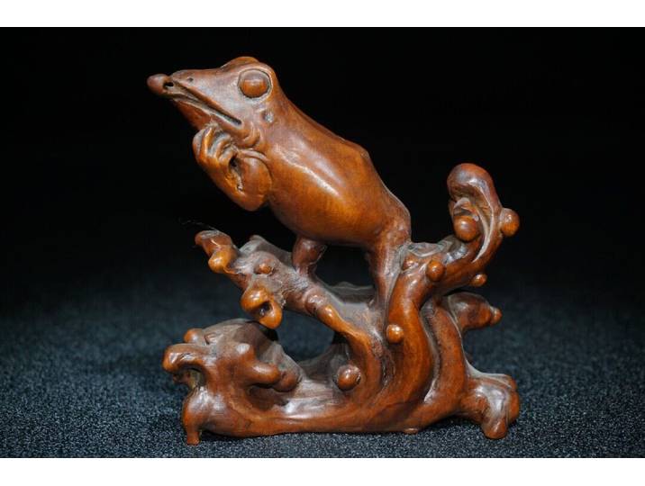 Statue de grenouille en bois de buis caramé antique chinois, illustration illimitée, décor