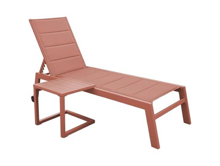 BARBADOS ligstoel in terracotta textilene en terracotta aluminium + bijzettafel. Multi-positie ligstoel voor buiten.