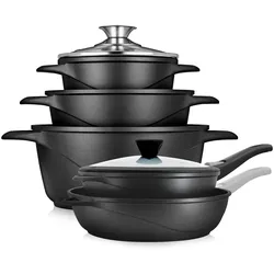 Briebe MGK1819 Kochtopf Set Induktions 10-Teilig Aluminiumguss 3 Kochtöpfen  2 Bratpfanne, Schwarz