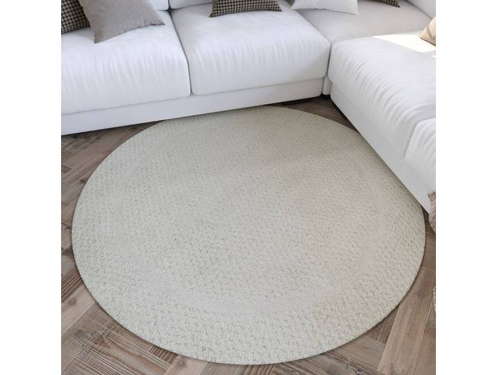 Wollteppich WECON HOME Hamptons THIRTYFIVE , beige (creme weiß), H:15mm Ø:200cm, Schurwolle, Teppiche, Wollteppich, Schurwolle, Kurzflor, Wohn- & Schlafzimmer, elegant, strukturiert