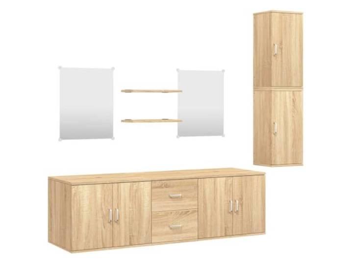 GHVBNMF Badmöbel-Set 7-TLG Wandmontage Eichen-Optik Holzwerkstoff Platzsparendes Badezimmerset für das Gäste-WC mit integrierten Wandregalen und Wandspiegeln für moderne Raumgestaltung.
