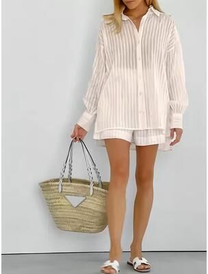 Uplift Essentials Cotton Two Piece Shorts Set For Women Long Sleeve Striped Shirt And Matching Summer Outfit s apricot