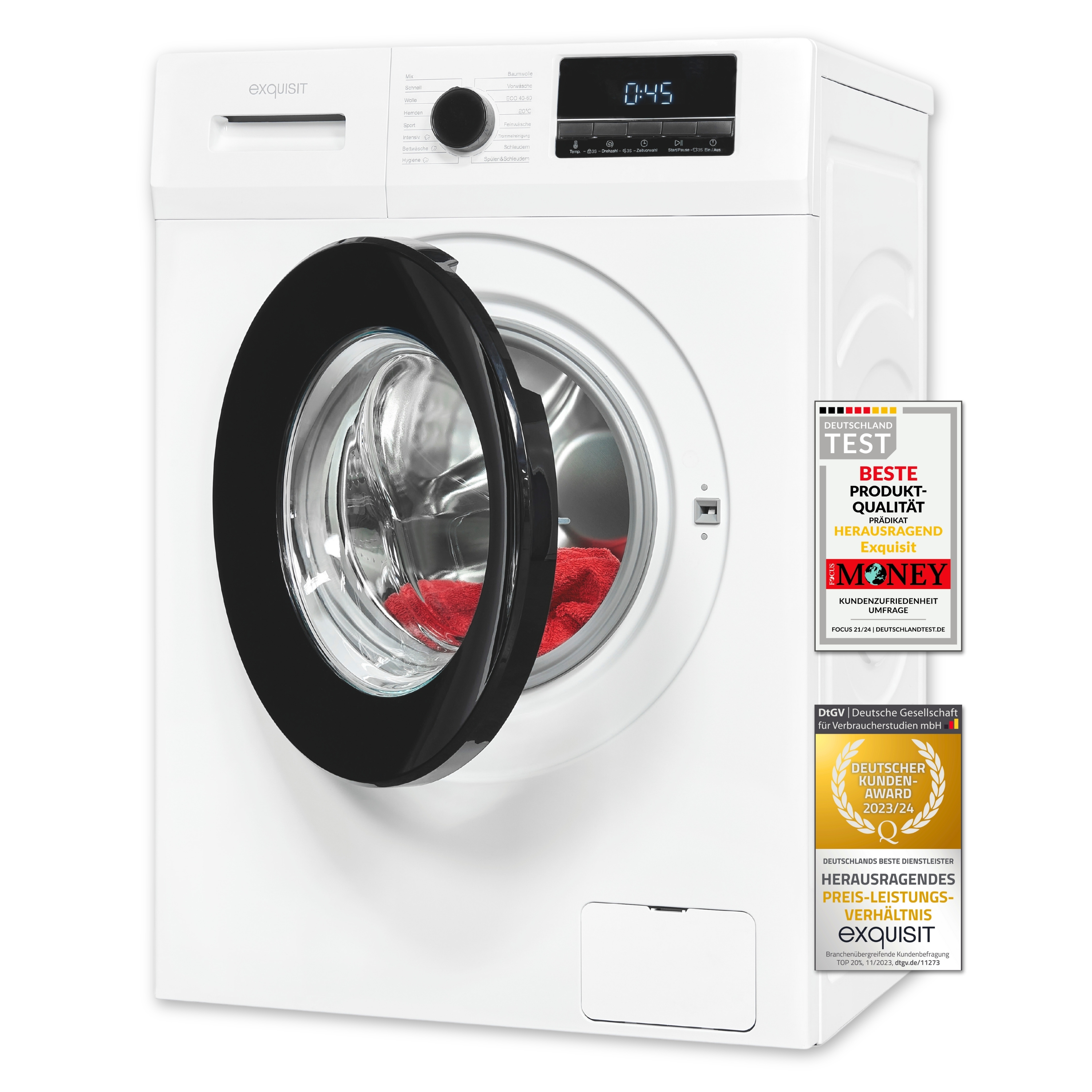 Exquisit Waschmaschine WA8014-340A weiss | 8 kg | 1400 U/min | Kindersicherung | Startzeitvorwahl