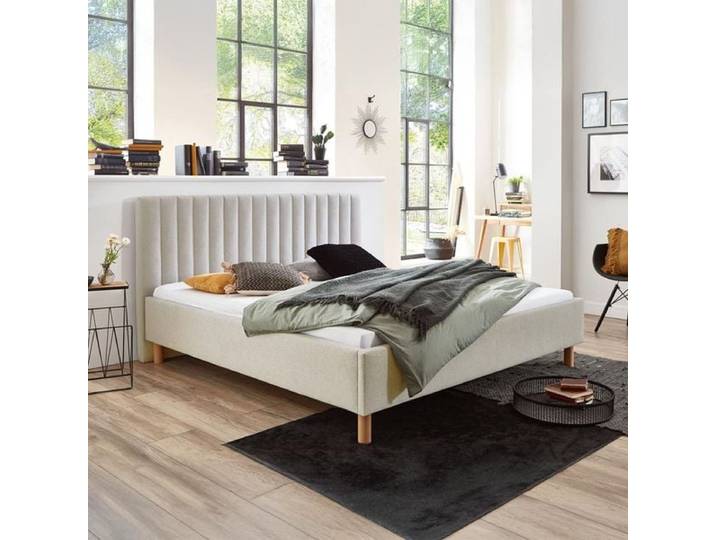 Polsterbett Medana Komfort Velours 100x200cm Sand modern, höhenverstellbar