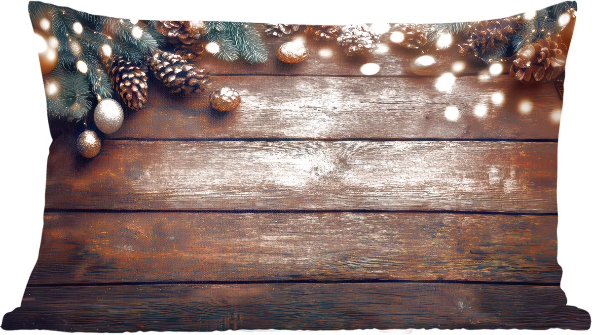 Bruine houten kerstsierkussens met dennenappel decoratie - 60 x 40 cm