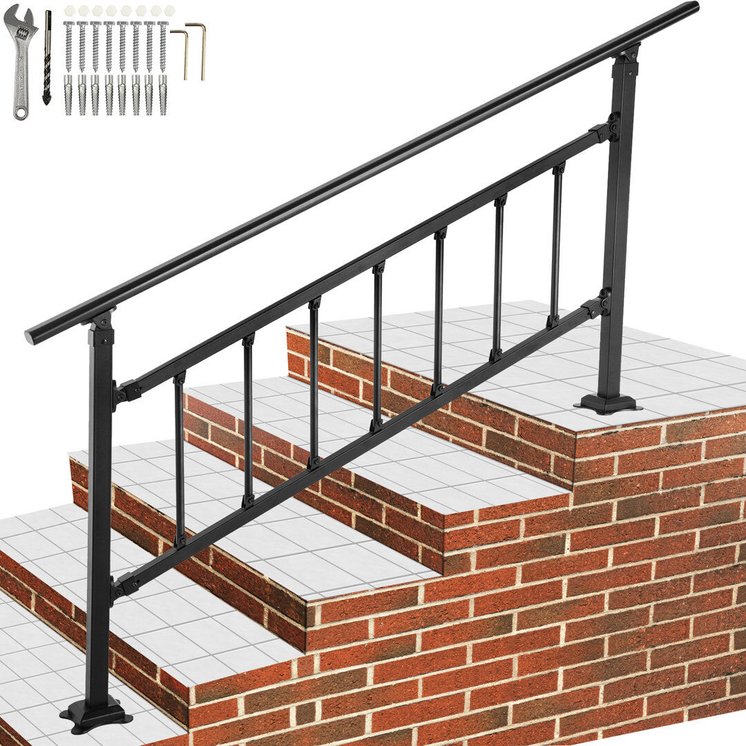 VEVOR 33" H x 68" W x 2" D Outdoor Stair Railing Starting Steps Black