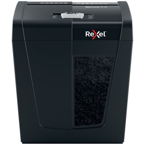 Rexel Secure X10 Aktenvernichter mit Partikelschnitt P-4, 4 x 40 mm, bis 10 Blatt, schwarz
