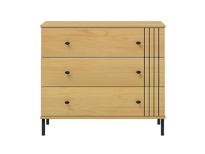 Woodroom Sevilla Massive Kommode eichefarbig lackiert Kiefer massiv 90x80x40 cm 3 Schubladen Sideboard Wohnzimmerschrank