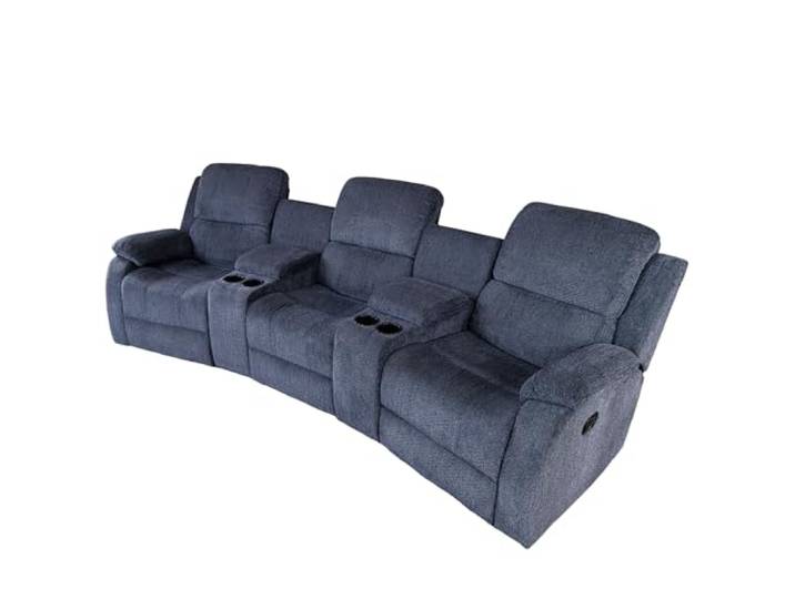 Riess Ambiente Exklusiver 3er Kinosessel Hollywood - dunkelgrau - Strukturstoff Polyester - Relaxsessel mit Cupholder Polsterung Fußstützen