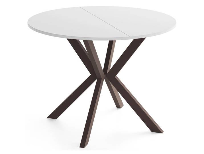 ESSTISCH Valio rund oval ausziehbar verlängerbar mit braunen Metallbeinen, Weiß 100-140/100/76 cm