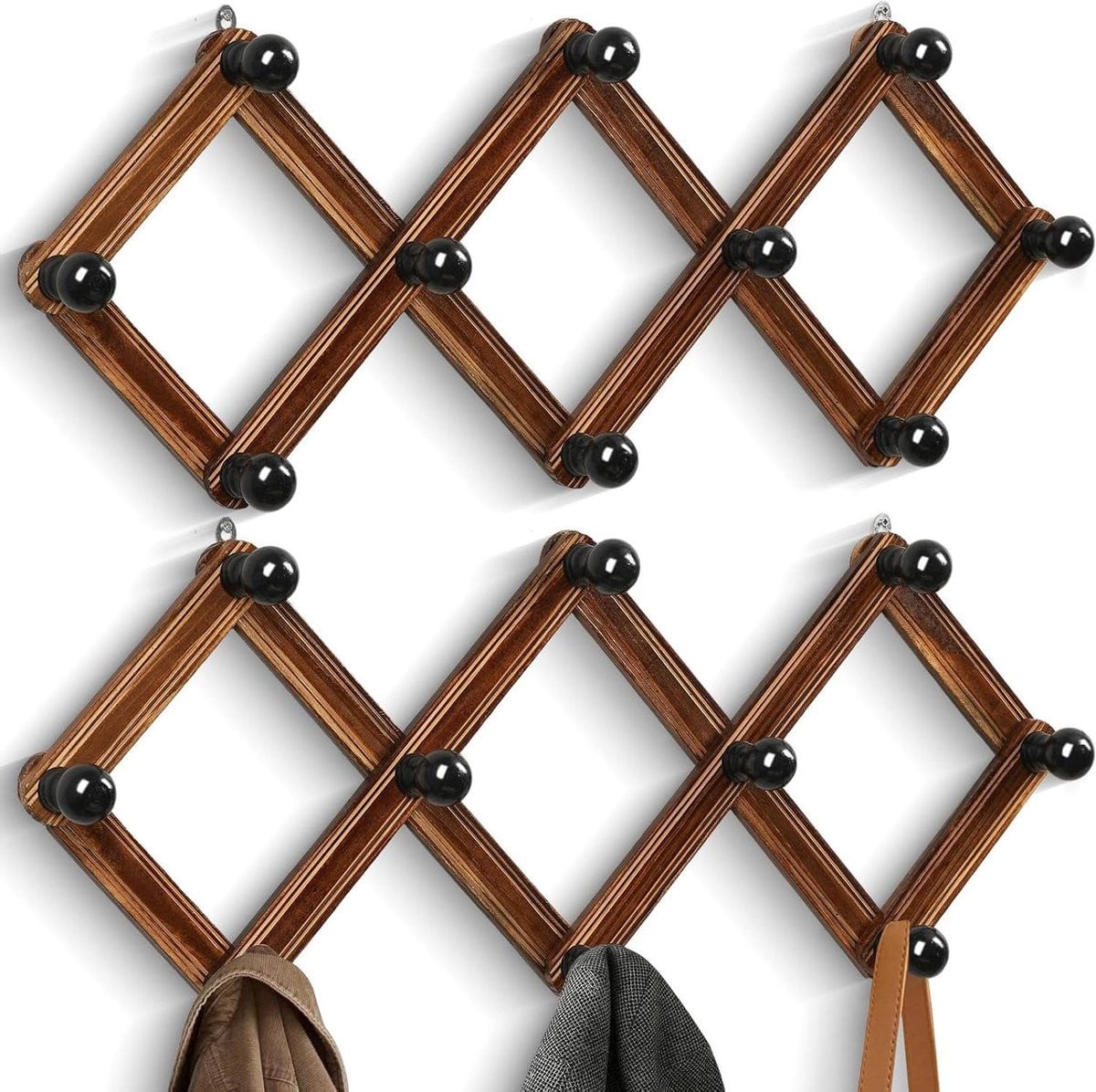 Houten Kapstok Wandhanger met 10 Haken voor Jassen en Accessoires - Bruin