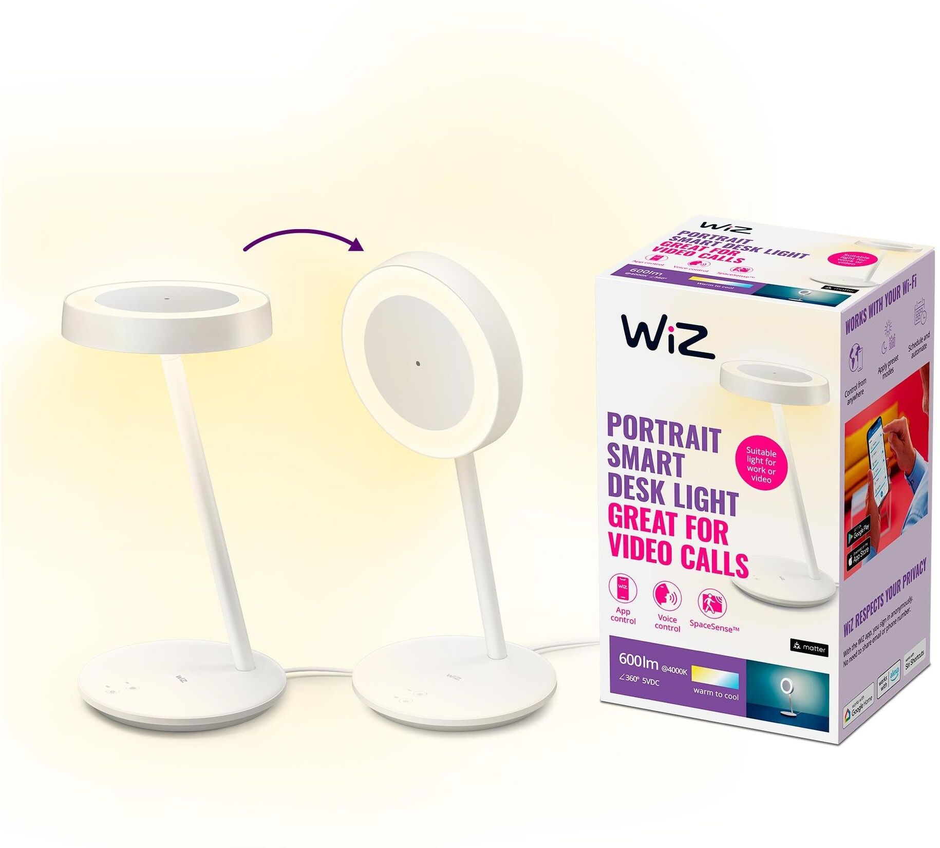 WIZ LED Tischleuchte "Portrait 10W", weiss (weiß), H: 38cm, Leuchten, LED Tischleuchte weiß H: 38cm
