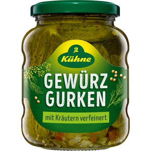 Kühne Gemüsekonserve Gewürzgurken Kräuter, in Branntweinessig, im Glas, 330 g