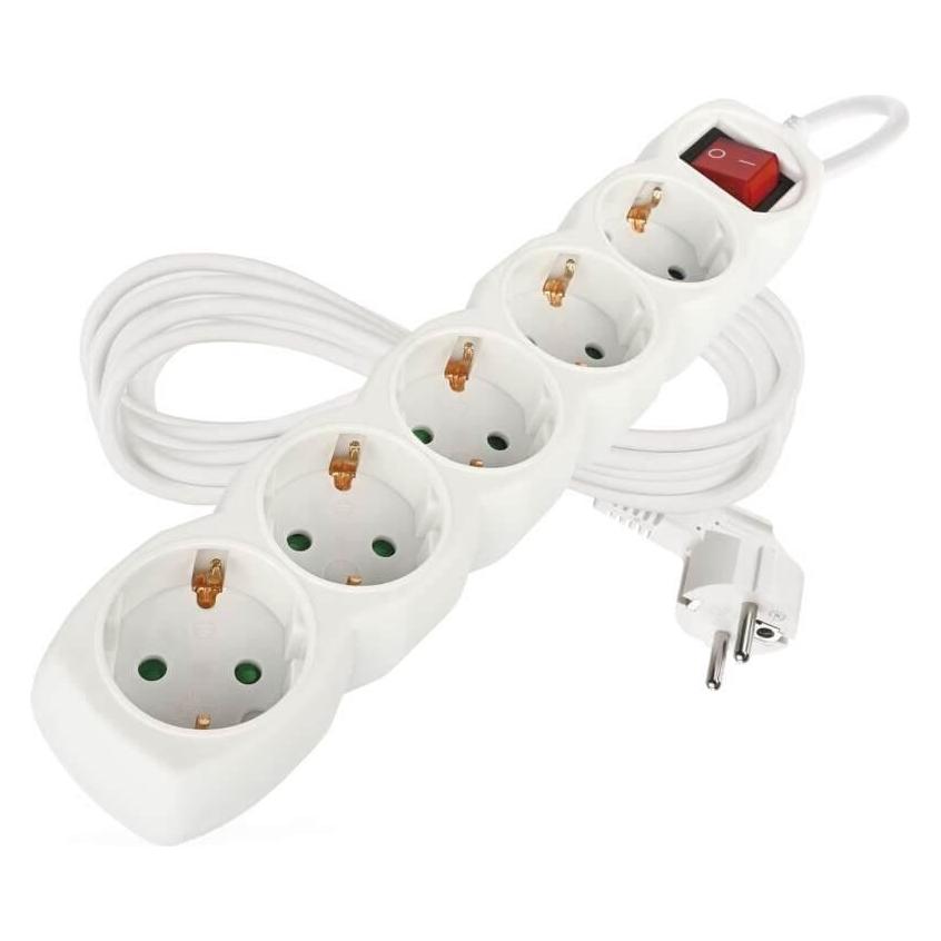 Emos Ilgiklis 5 lizdÅ³ su Äžeminimu, jungikliu White (5x, CEE 7/3, 5 m) (10189KVG)
