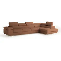 ECKSOFA VICENTE Kupferfarben Boucle-Stoff mit Schlaffunktion