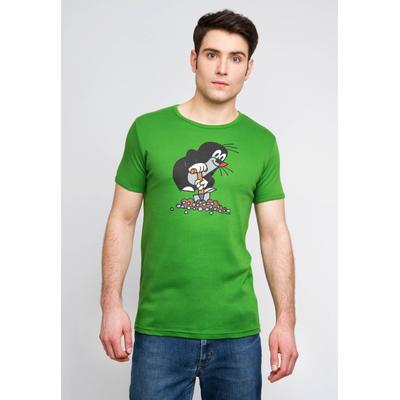 T-Shirt LOGOSHIRT "Der kleine Maulwurf", Herren, Gr. M, grün, 100% Baumwolle, bedruckt, normal, Rundhals, Shirts T-Shirt, mit Der kleine Maulwurf-Print
