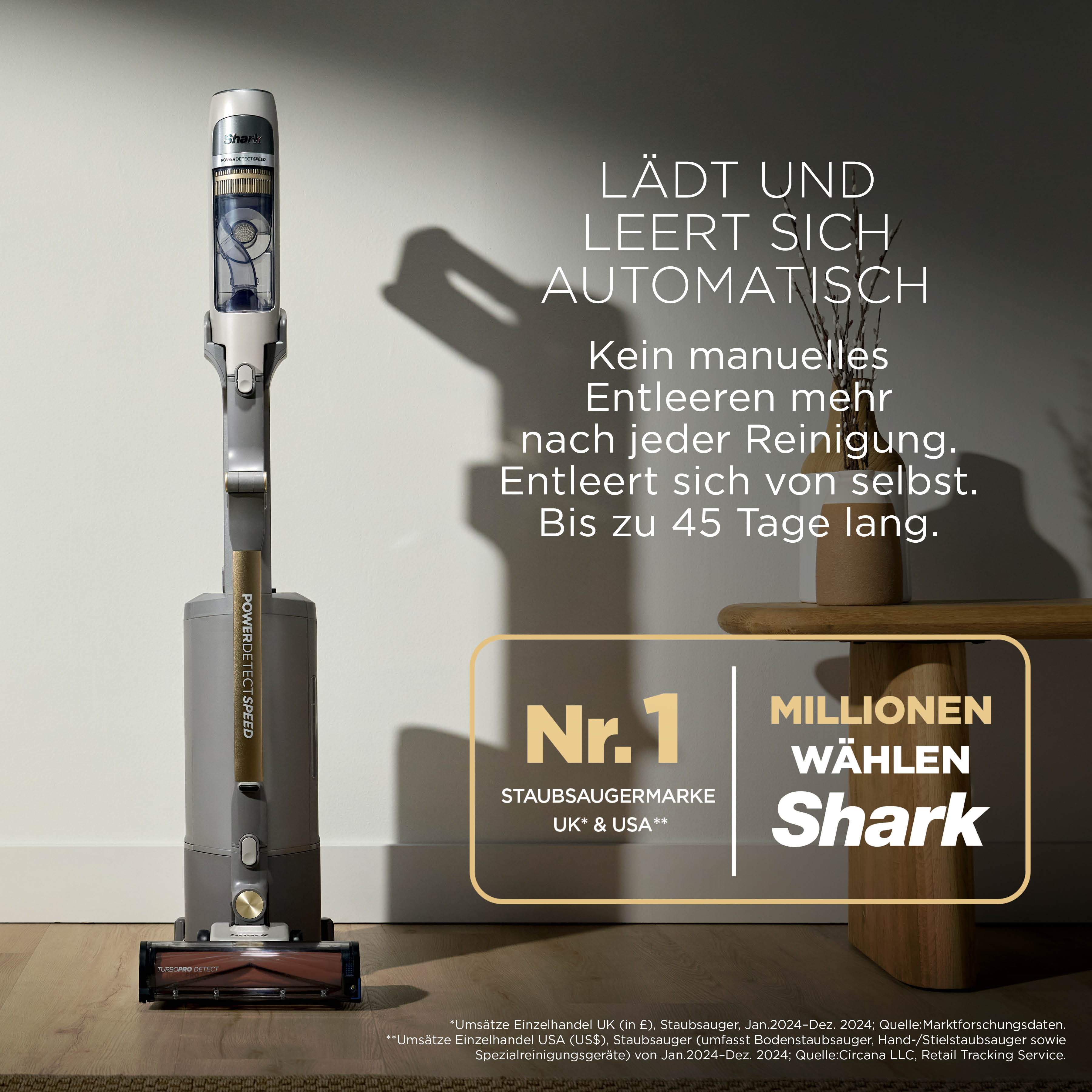 SHARK Akku-Hand-und Stielstaubsauger "Shark PowerDetect Speed Luxe Collection Clean & Empty", beige, B:26cm H:37,5cm T:1.140cm, Akkusauger, 4 POWERDETECT-TECHNOLOGIEN, Selbstentleerende Ladestation, Akku-Hand-und Stielstaubsauger