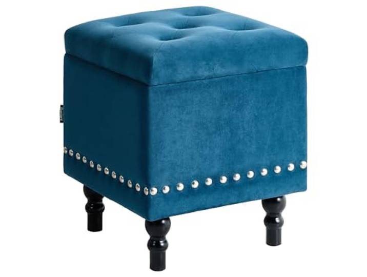 Beliani Hocker mit Stauraum und Nieten quadratisch Samt dunkelblau Glamour Look Loretto