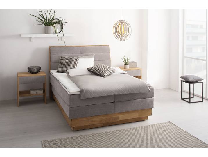 Boxspringbett, Polyester, Grau (Argento), 164×216 cm, Mit LED-Beleuchtung & Bettkasten, Modern, OTTO Products